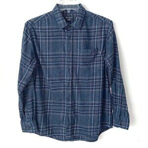 Eddie Bauer Bristol flannel shirt‎ Mens large Blue Chambray plaid Long sleeves